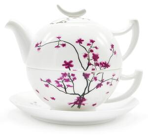 Porcelánová čajová souprava pro jednoho Tea Logic Sakura, bílo-růžová, konvice 0,5 l, šálek, motiv sakury