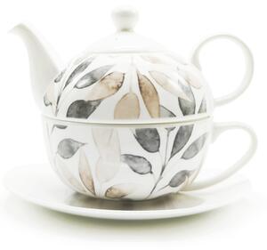 Porcelánová čajová souprava pro jednoho PPD Scandic Leaves, bílo-hnědá, konvice 0,45 l, šálek, motiv listí