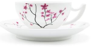 Porcelánový espresso šálek Tea Logic Sakura, bílý, s podšálkem, japonská sakura, 100 ml
