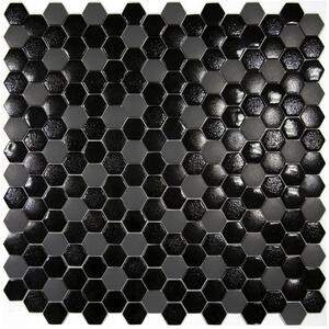Hisbalit Obklad skleněná černá Mozaika TEXTURAS LUNA hexagony 2,3x2,6 (33,3x33,3) cm - HEXLUNA