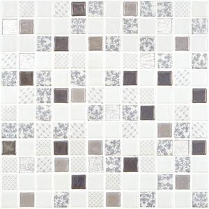 MOSAVIT Obklad skleněná bílá; šedá Mozaika PALACE PLATA 2,5x2,5 (31,6x31,6) cm - PALPLA