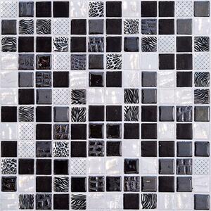 MOSAVIT Obklad skleněná bílá; černá Mozaika SAFARI NEGRO 2,5x2,5 (31,6x31,6) cm - SAFNEG