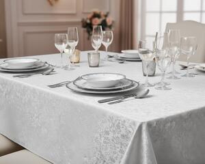 Luxusní ubrus PVC s textilním podkladem PEARL ZG-6233A, květinový damaškový vzor, bílá, š.140cm (metráž)
