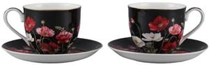 Home Elements Šálky s podšálky 2 x 250 ml, Máky černé, porcelánové, sada 2 kusů