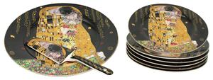 Home Elements Dezertní sada, Klimt Polibek tmavý, porcelánová sada, 8 kusů