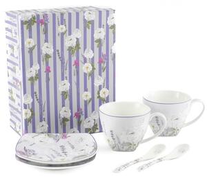 Home Elements Šálky s podšálky a lžičkami 2 x 250 ml, Levandule, porcelánové, sada 2 kusů