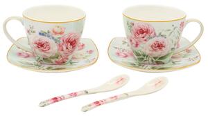 Home Elements Šálky s podšálky a lžičkami 2 x 250 ml, Růže, porcelánové, sada 2 kusů