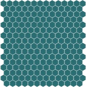 Hisbalit Obklad skleněná zelená Mozaika 127A SATINATO hexagony hexagony 2,3x2,6 (33,33x33,33) cm - HEX127ALH