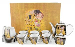 Home Elements Luxusní souprava na čaj 21 ks, Klimt Polibek tmavý, porcelán, pro 6 osob