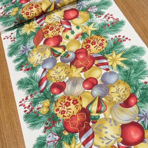 Bavlněné plátno / štola na metráž vánoční 703024, zlaté a červené baňky, š. 50cm (látka v metráži)