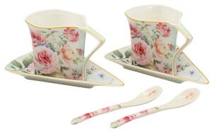 Home Elements Šálky s podšálky a lžičkami tvarované 2 x 250 ml, Růže, porcelánové, sada 2 kusů