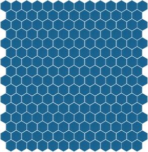 Hisbalit Obklad skleněná modrá Mozaika 240B SATINATO hexagony hexagony 2,3x2,6 (33,33x33,33) cm - HEX240BLH