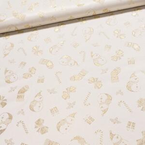 Směsové plátno vánoční REGALOS ORO zlatí sněhuláci, lurex, š.140cm (látka v metráži)