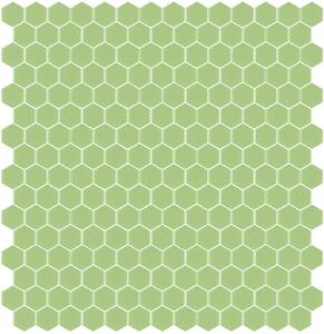 Hisbalit Obklad skleněná zelená Mozaika 115A SATINATO hexagony hexagony 2,3x2,6 (33,33x33,33) cm - HEX115ALH