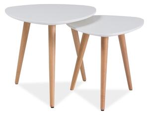 Konferenční stůl DOLAN A sestava 2 stolků (S) bílá deska / bukové nohy