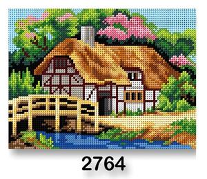 VTC Vyšívací předloha, obrázek na vyšívání 70246/2764, dům jaro 2, hnědo-zelená, 18x24cm