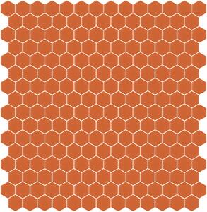 Hisbalit Obklad skleněná oranžová Mozaika 304C SATINATO hexagony hexagony 2,3x2,6 (33,33x33,33) cm - HEX304CLH