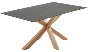 Černý porcelánový jídelní stůl Kave Home Argo 160 x 90 cm s přírodní kovovou podnoží