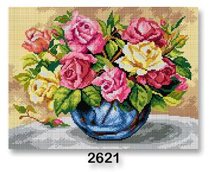 VTC Vyšívací předloha, obrázek na vyšívání 70243/2621, váza s květinami, růžovo-žlutá, 30x40cm