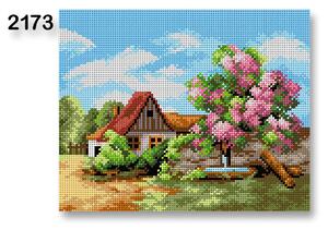 Stoklasa Vyšívací předloha, obrázek na vyšívání 70240/2173, dům, zeleno-modrá, 24x30cm