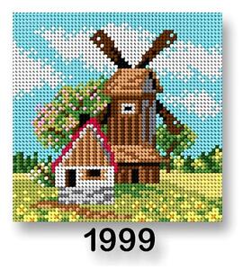 Stoklasa Vyšívací předloha, obrázek na vyšívání 70244/1999, mlýn jaro, hnědo-zeleno-modrá, 15x15cm