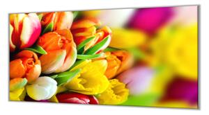Ochranná deska květy barevných tulipánů - 52x60cm / S lepením na zeď