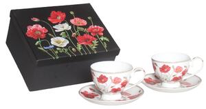Home Elements Šálky s podšálky 2 x 250 ml, Máky bílé, porcelánové, sada 2 kusů