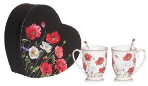Home Elements Hrnky se lžičkami 280 ml, Máky bílé, porcelánové, sada 2 kusů