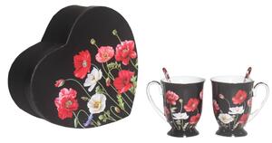 Home Elements Hrnky se lžičkami 280 ml, Máky černé, porcelánové, sada 2 kusů