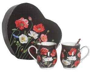 Home Elements Hrnky se lžičkami 350 ml, Máky černé, porcelánové, sada 2 kusů