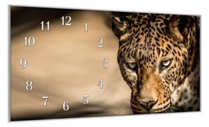 Nástěnné hodiny 30x60cm šelma leopard - kalené sklo