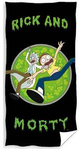 Carbotex dětská plážová osuška RICK A MORTY SKOK DO TŘETÍ DIMENZE, zeleno-černá, froté, 70x140cm