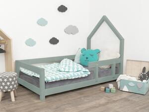 Dětská postel domeček POPPI s bočnicí - Šalvějová zelená, Rozměr: 80x160 cm, Strana: Vpravo
