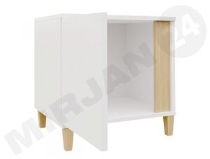 Noční stolek Anrok P AR14, Barva: bílá / bílý lesk + přírodní dýha Mirjan24 5902928365948