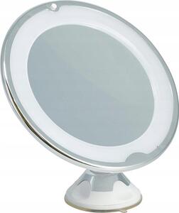 Stojací kosmetické LED zrcátko PP/sklo, 5× zvětšení, 20 cm, stříbrné, na baterie