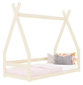 Dětská nízká postel SAFE 9v1 ve tvaru teepee se zábranou - Nelakovaná, 90x200 cm, Se dvěma zábranami