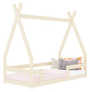Dětská nízká postel SAFE 9v1 ve tvaru teepee se zábranou - Nelakovaná, 90x160 cm, S otevřeným vstupem