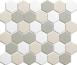 FIN Obklad keramická bílá; šedá; béžová Mozaika HEX 5 White Mix hexagony 5,1x5,9 (28,1x32,5) cm - LOH10MIX2