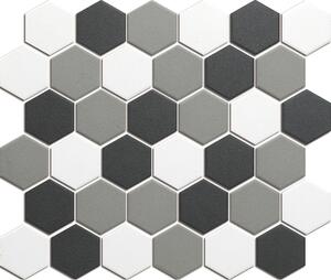 The Mosaic Factory Obklad keramická bílá; šedá; černá; černo-bílá Mozaika HEX 5 White Grey Black Mix hexagony 5,1x5,9 (28,1x32,5) cm - LOH10MIX3