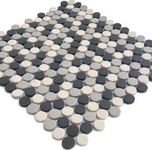 FIN Keramická mozaika bílá; šedá; černá; černo-bílá Mozaika KOLEČKA MIX White Grey Black prům. 1,9 (31,5x29,4) cm - LOPMIX4