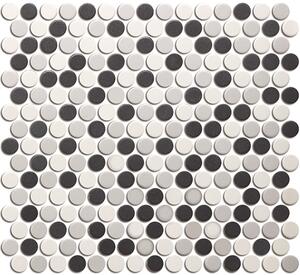 FIN Obklad keramická bílá; šedá; černá; černo-bílá Mozaika KOLEČKA MIX White Grey Black kolečka prům. 1,9 (31,5x29,4) cm - LOPMIX4