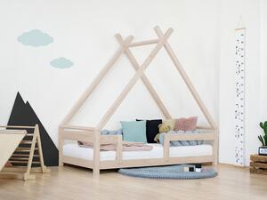 Benlemi Dětská domečková postel TAHUKA ve tvaru týpí s bezpečnostní zábranou Zvolte barvu: Béžová, Rozměr: 80x160 cm
