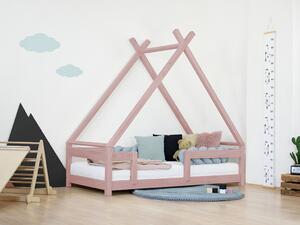 Dětská domečková postel TAHUKA ve tvaru týpí s bezpečnostní zábranou - Pastelově růžová, Rozměr: 80x200 cm