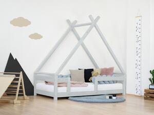Dětská domečková postel TAHUKA ve tvaru týpí s bezpečnostní zábranou - Světle šedá, Rozměr: 80x160 cm