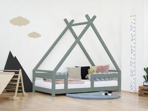 Dětská domečková postel TAHUKA ve tvaru týpí s bezpečnostní zábranou - Šalvějová zelená, Rozměr: 80x160 cm