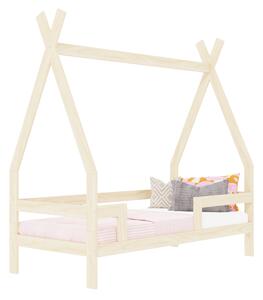 Dětská dřevěná postel SAFE 5v1 ve tvaru teepee se zábranou - Nelakovaná, 90x200 cm, Se dvěma zábranami