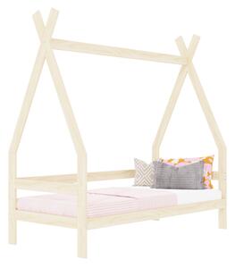 Dětská dřevěná postel SAFE 5v1 ve tvaru teepee se zábranou - Nelakovaná, 90x180 cm, S otevřeným vstupem