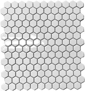 FIN Obklad keramická bílá Mozaika HEXAGON 2 Bílá Lesk hexagony 2,3x2,6 (27,5x30) cm - LAFH23051