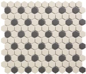 The Mosaic Factory Obklad keramická bílá; černo-bílá Mozaika HEX 2 Mayfair 36 hexagony 2,3x2,6 (26x30) cm - LOH-Mayfair36