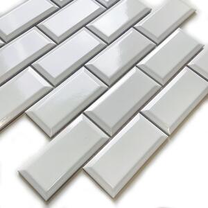 FIN Keramická mozaika bílá Mozaika Metro Bílá Lesk 4,5x9,5 (29,1x29,6) cm - PAME100